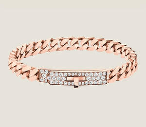 18k Rose Gold Hermes-Inspired Chain Bracelet with Diamonds