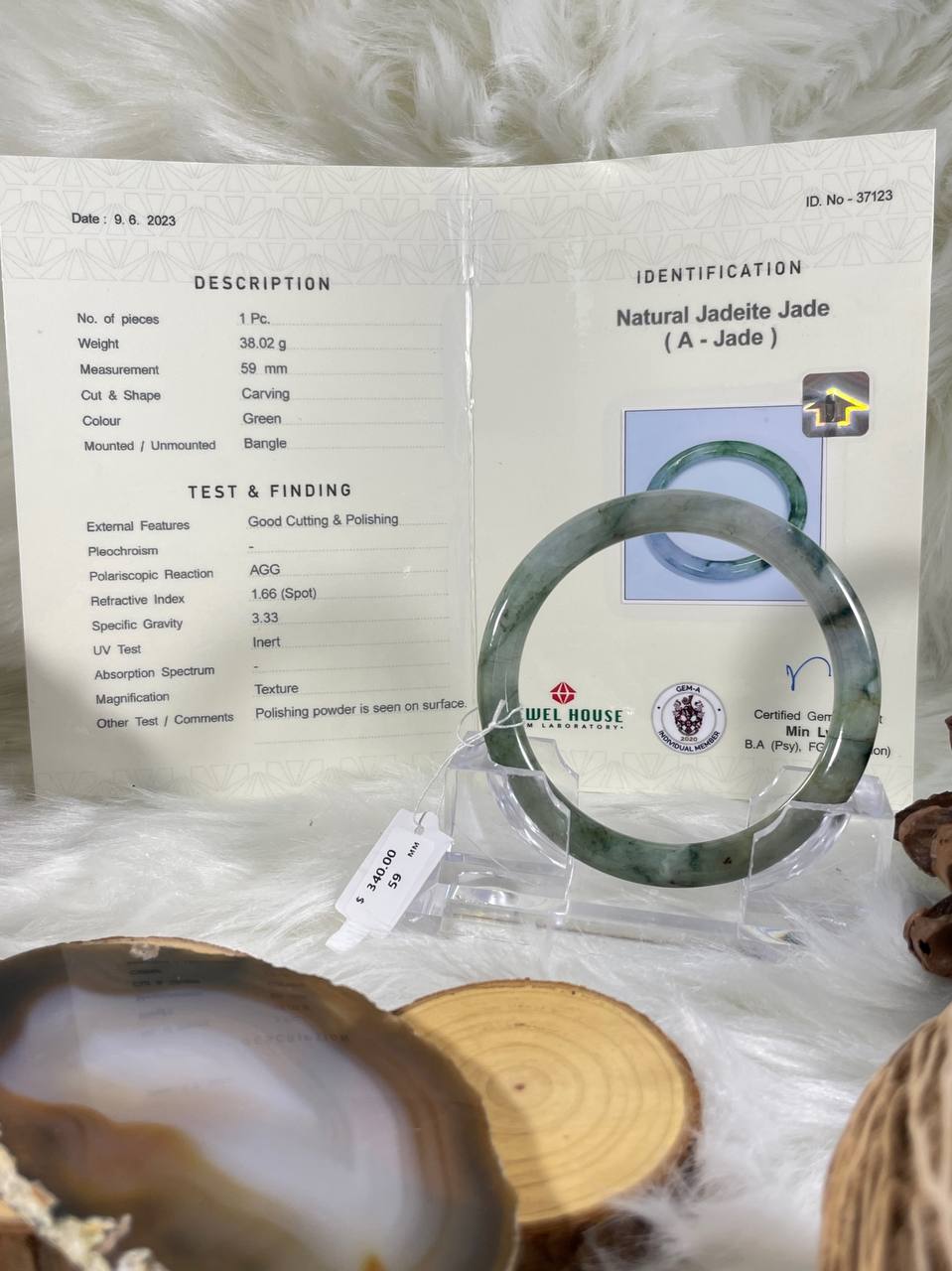 Grade A Natural Jade Bangle with certificate #37021