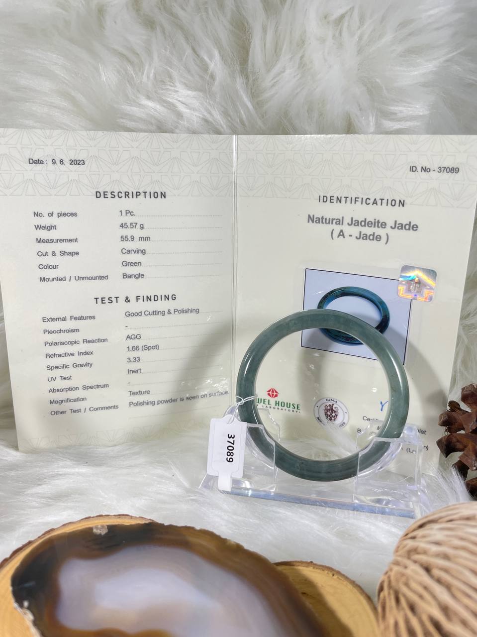 Grade A Natural Jade Bangle with certificate #37089