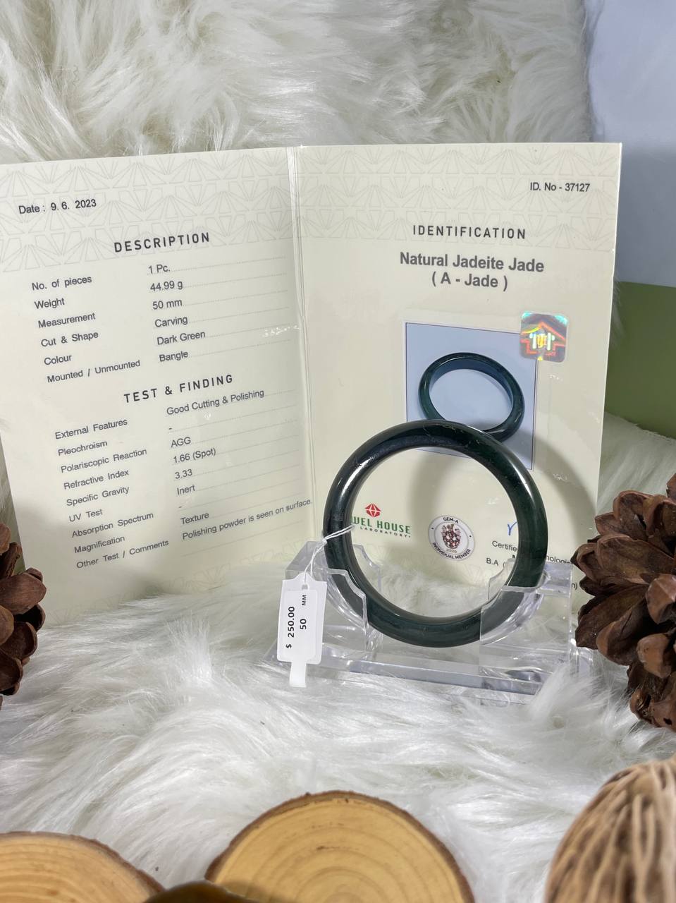Grade A Natural Jade Bangle with certificate #37127