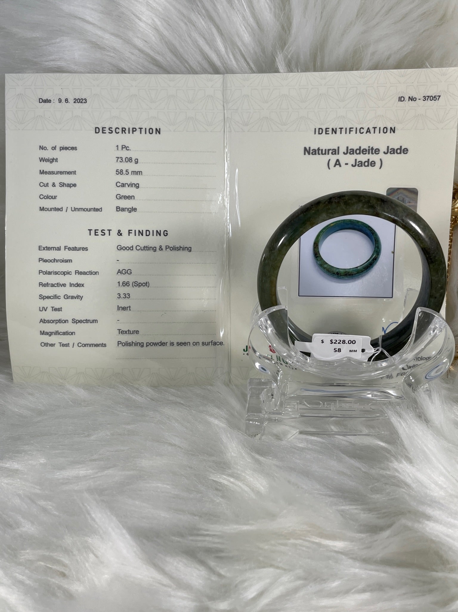 Grade A Natural Jade Bangle with certificate #37057