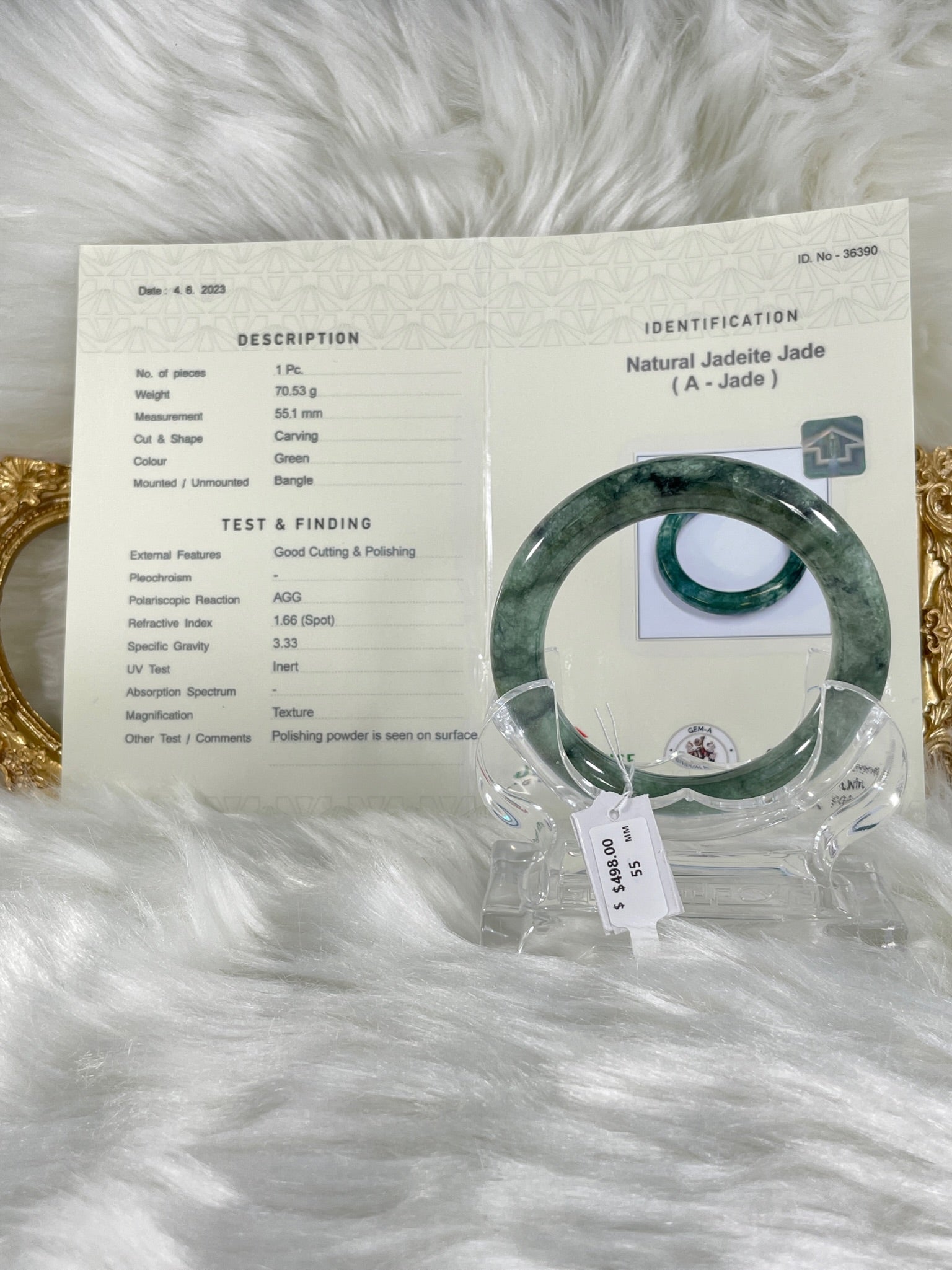 Grade A Natural Jade Bangle with certificate #36390