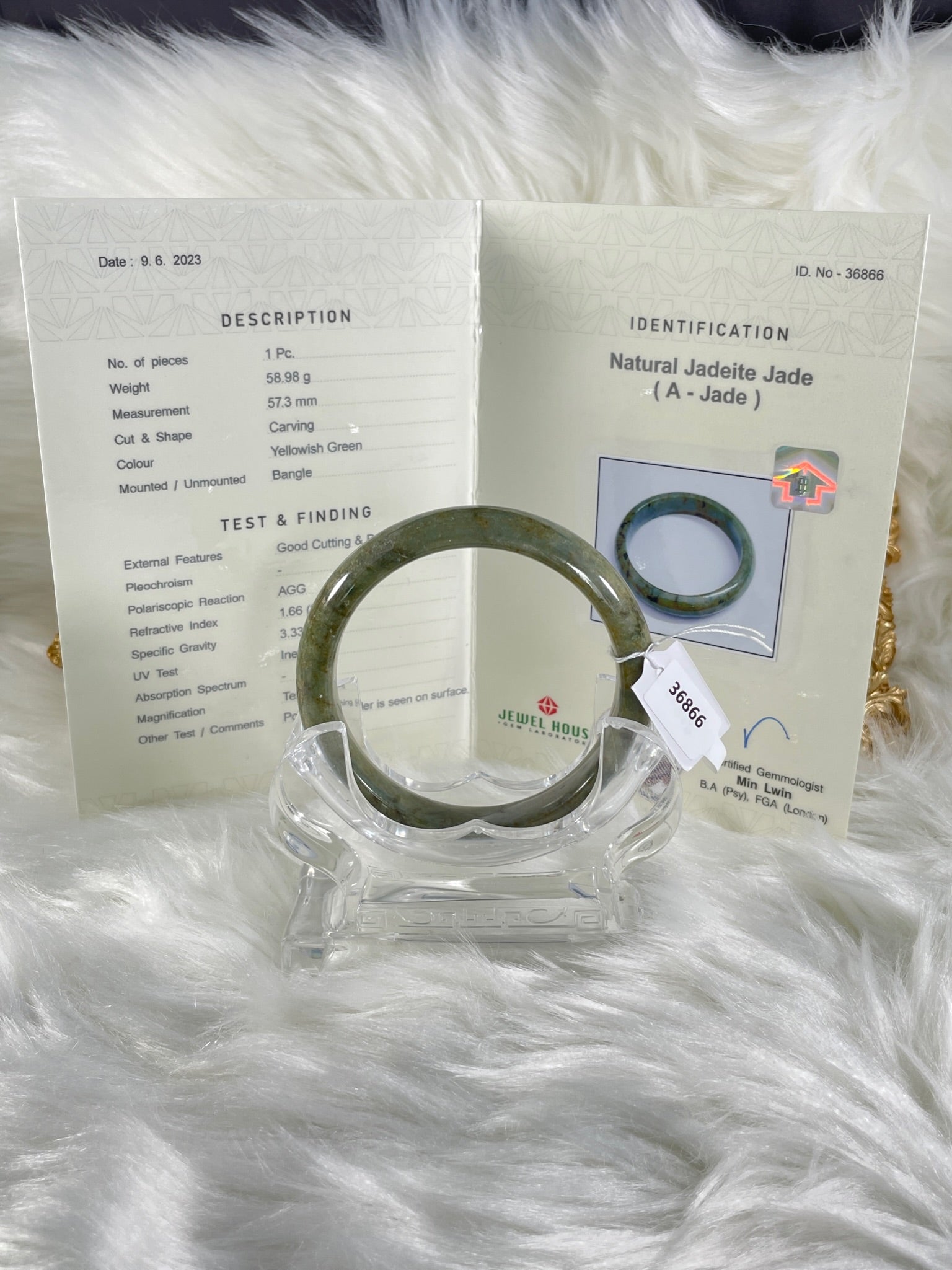 Grade A Natural Jade Bangle with certificate #36866