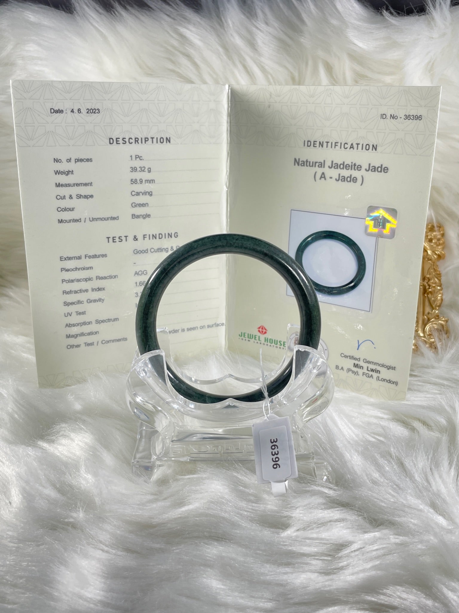 Grade A Natural Jade Bangle with certificate #36396