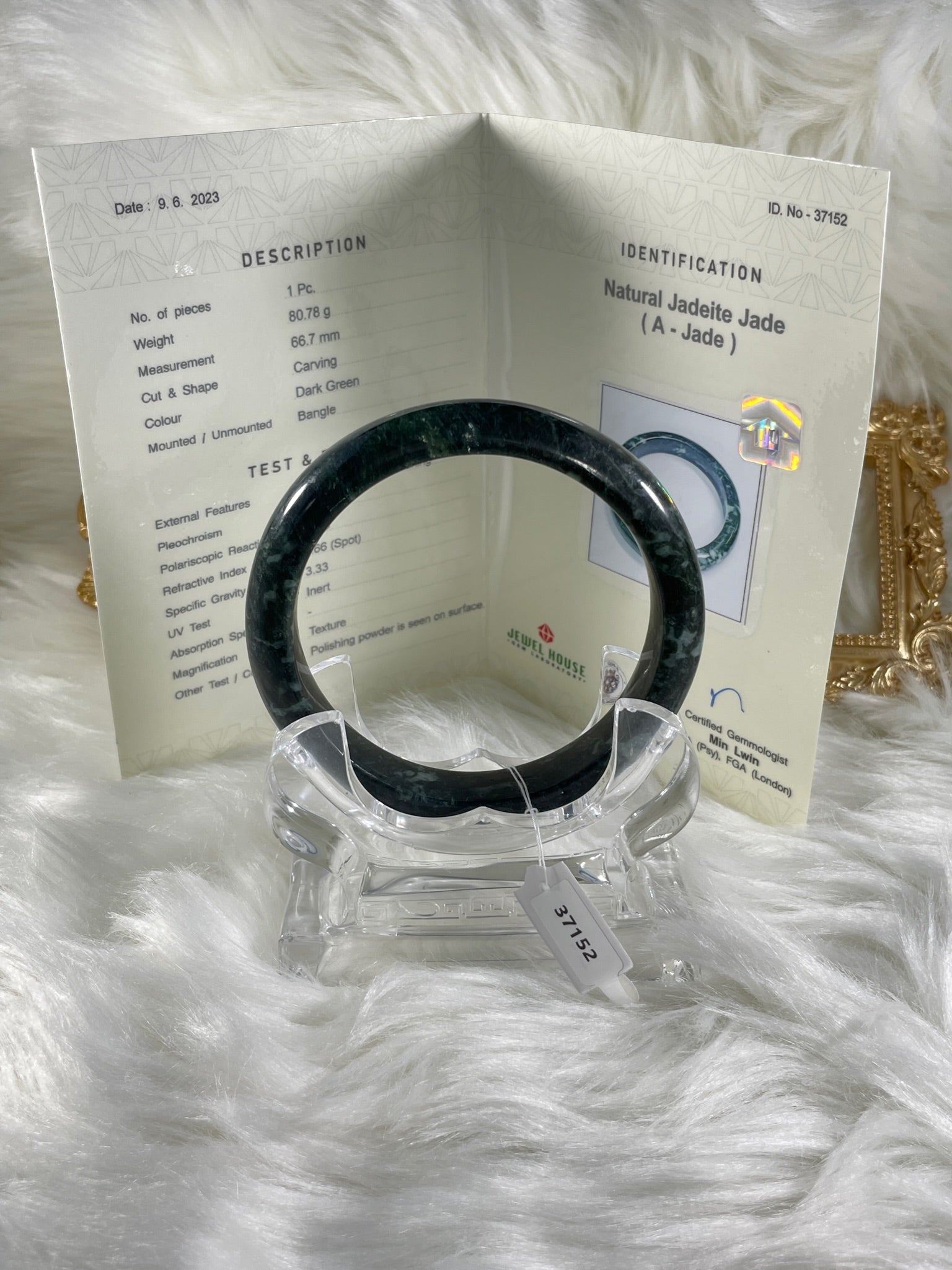 Grade A Natural Jade Bangle with certificate #37152