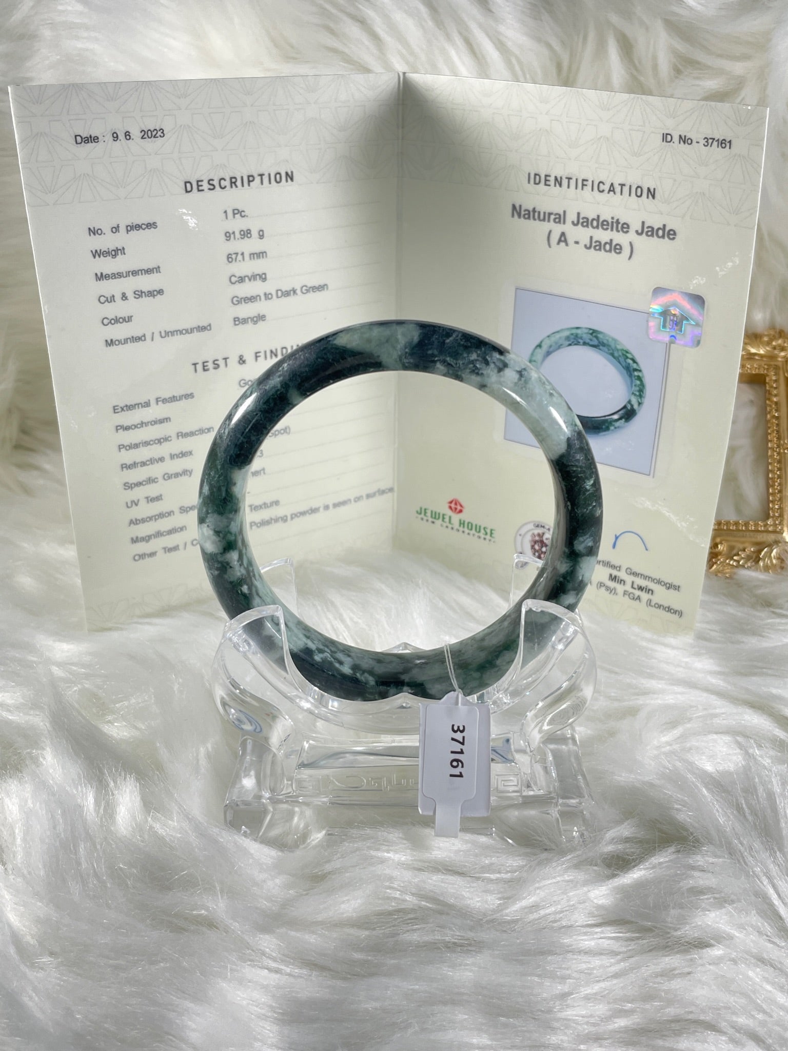 Grade A Natural Jade Bangle with certificate #37161