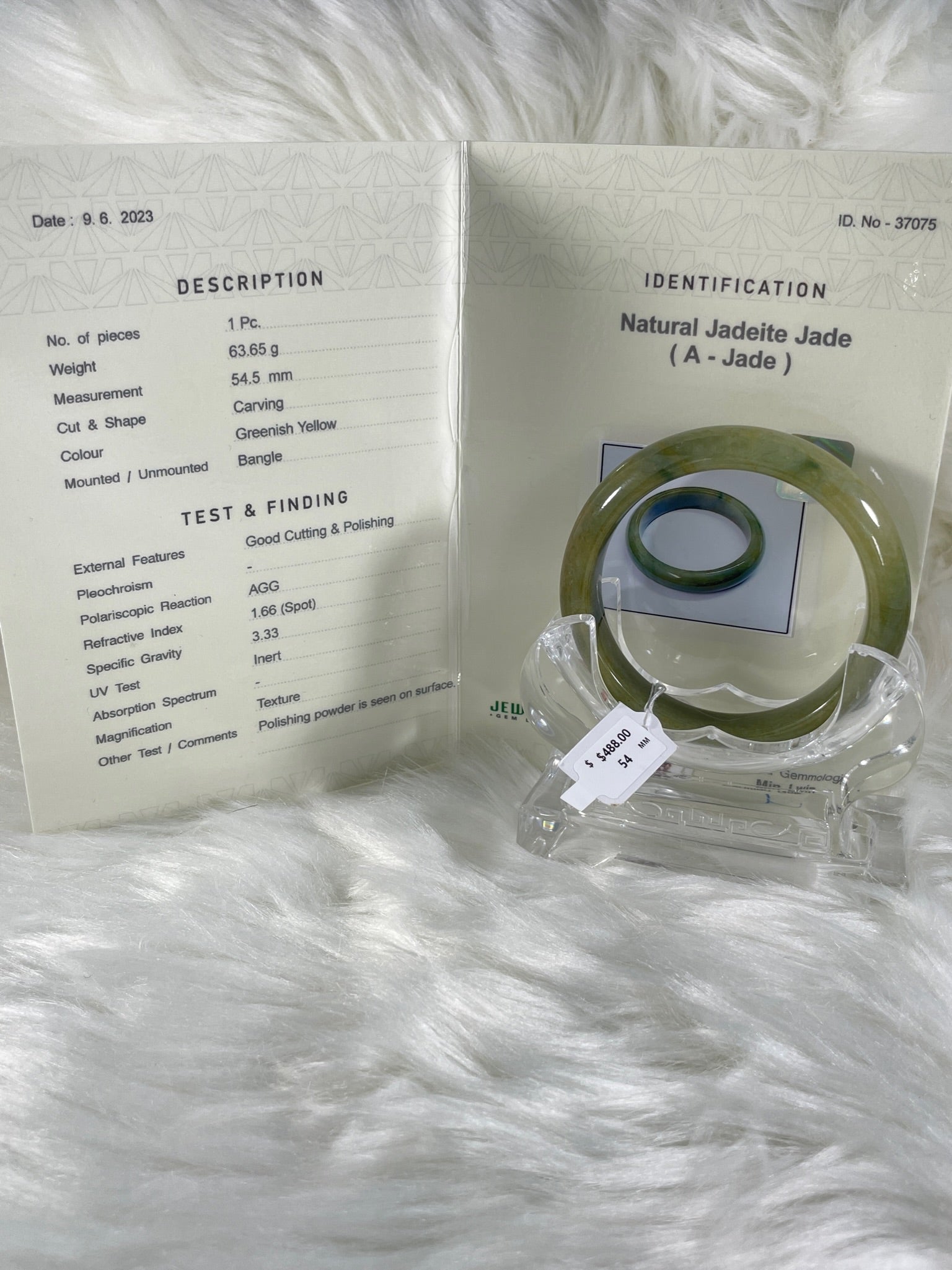 Grade A Natural Jade Bangle with certificate #37075
