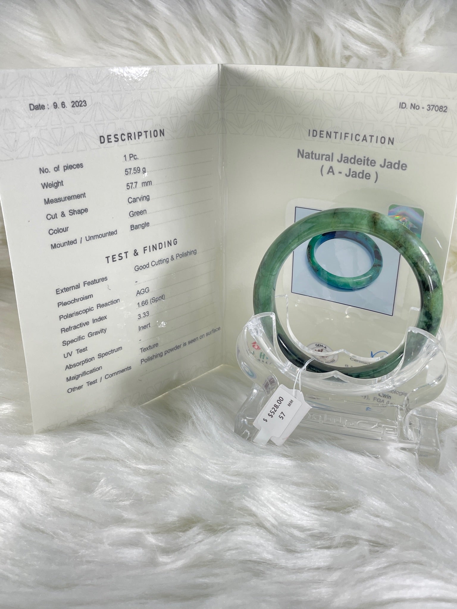 Grade A Natural Jade Bangle with certificate #37082