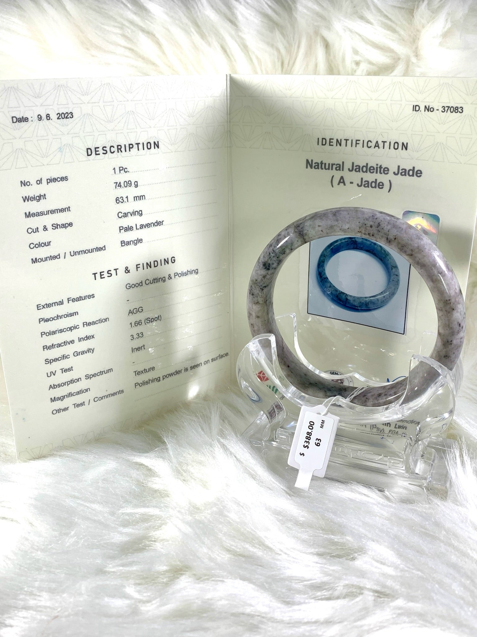 Grade A Natural Jade Bangle with certificate #37083