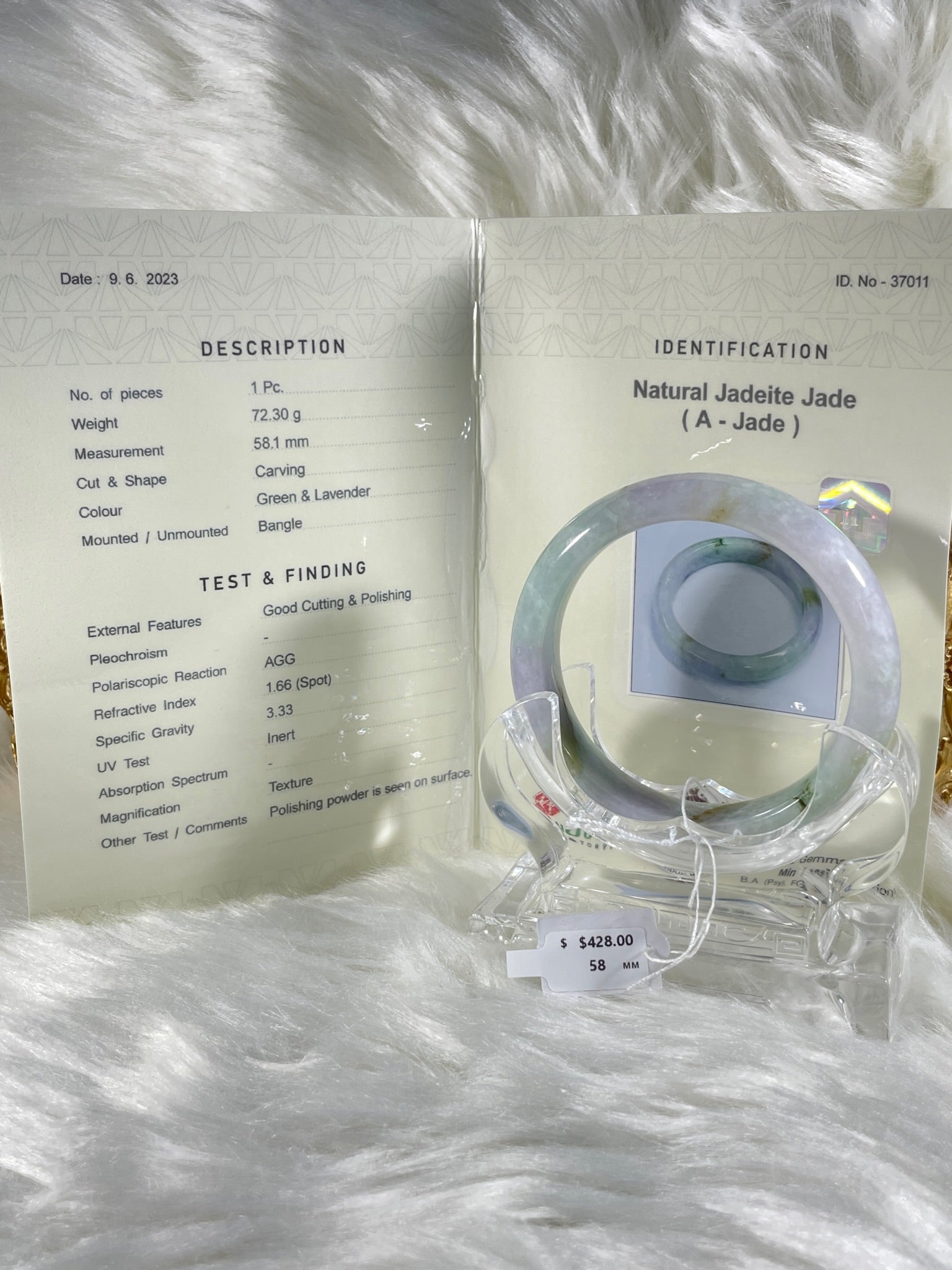 Grade A Natural Jade Bangle with certificate #37011