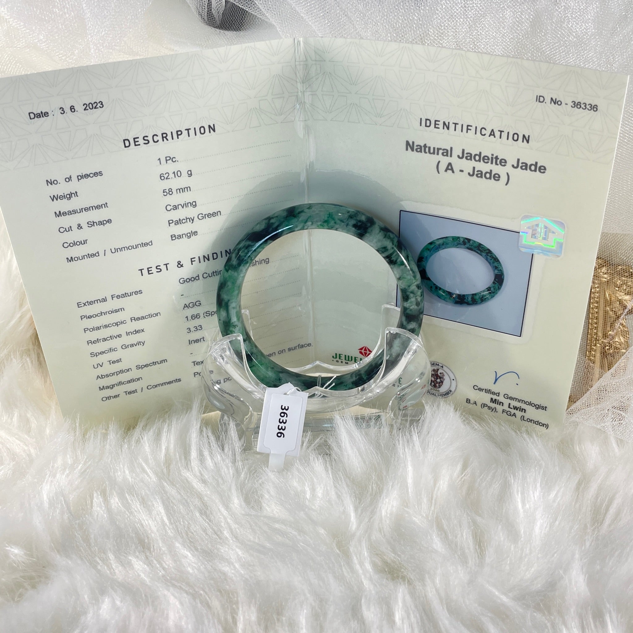 Grade A Natural Jade Bangle with certificate #36336