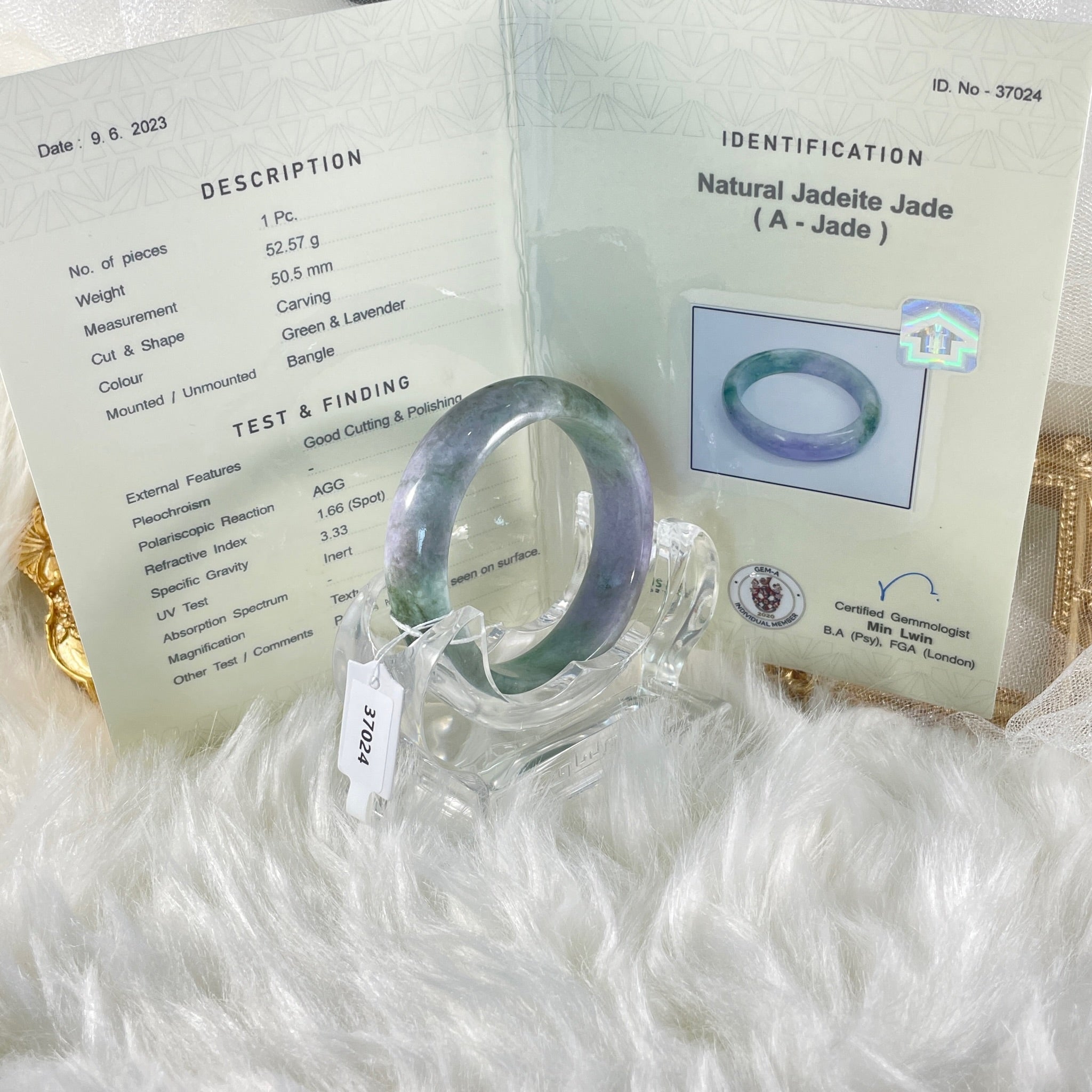 Grade A Natural Jade Bangle with certificate #37024