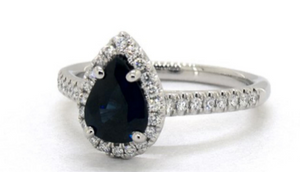 18K White Gold Pear-shaped Blue Sapphire Ring with Diamonds