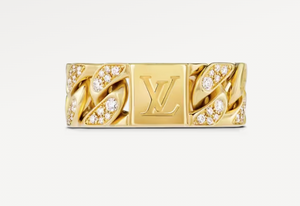 YG Cuban Chain Ring with LV logo and diamonds