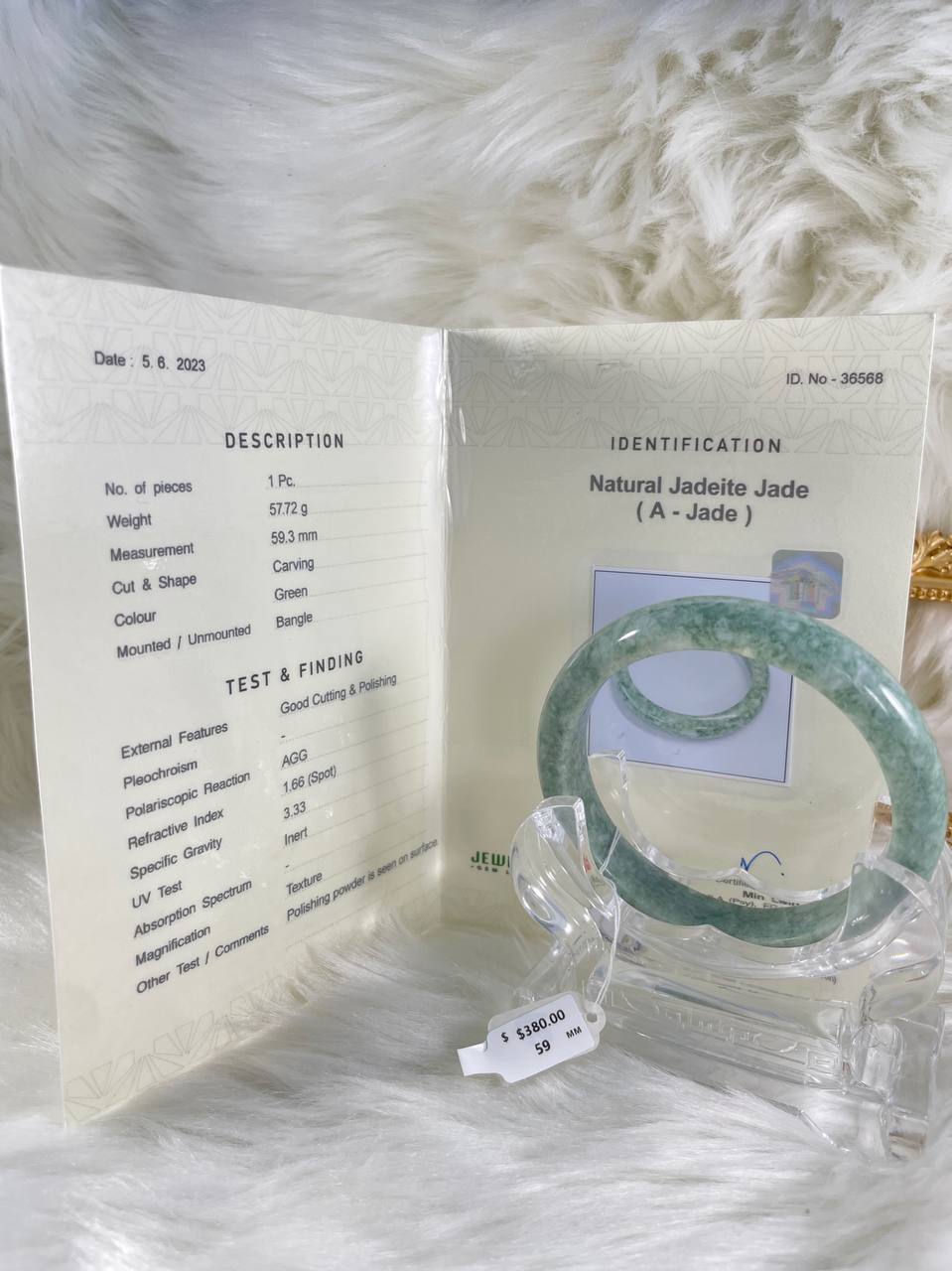 Grade A Natural Jade Bangle with certificate #36568