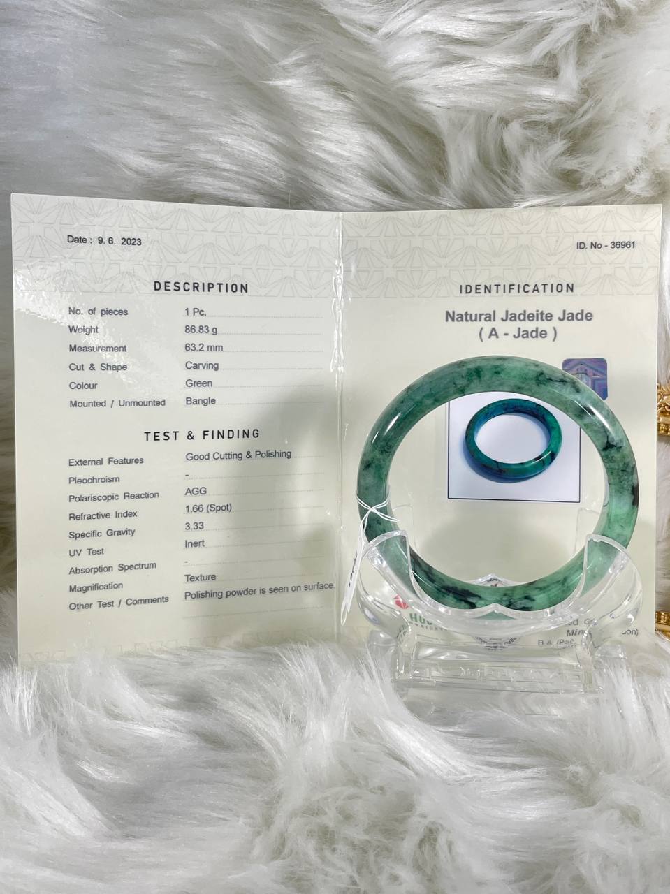 Grade A Natural Jade Bangle with certificate #36961