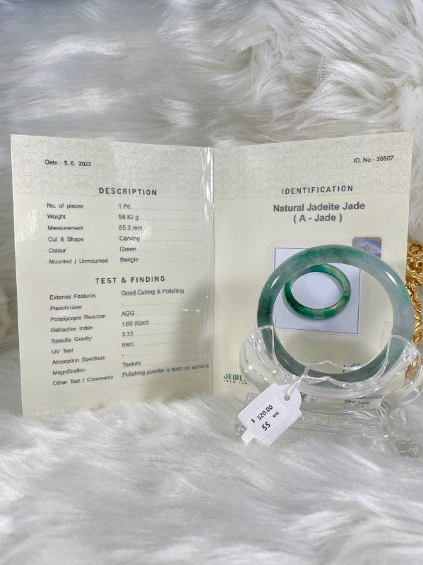 Grade A Natural Jade Bangle with certificate #36607
