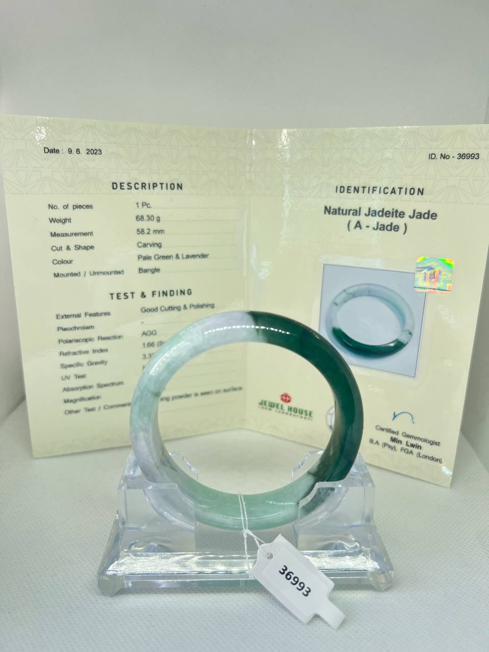 Grade A Natural Jade Bangle with certificate #36993