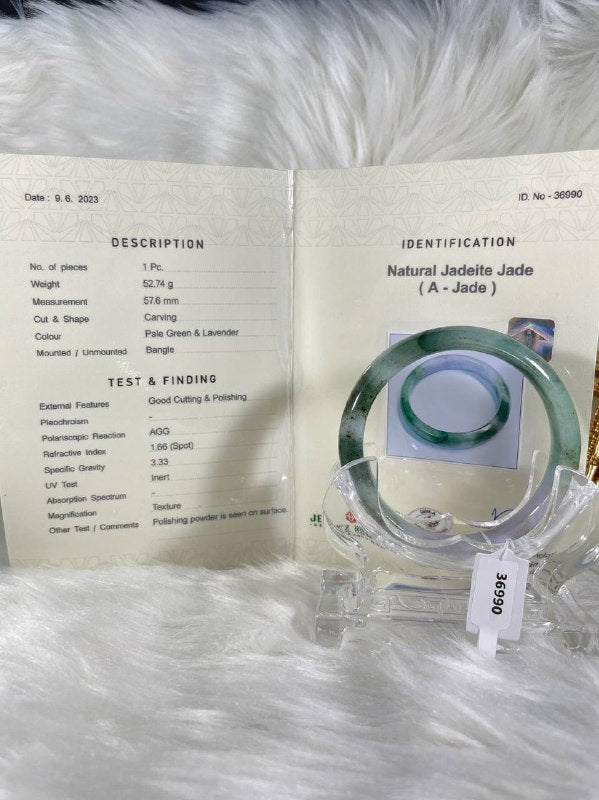 Grade A Natural Jade Bangle with certificate #36990