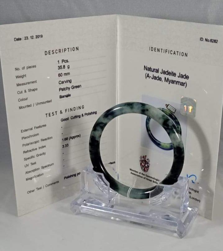 Grade A Natural Jade Bangle with certificate #6282