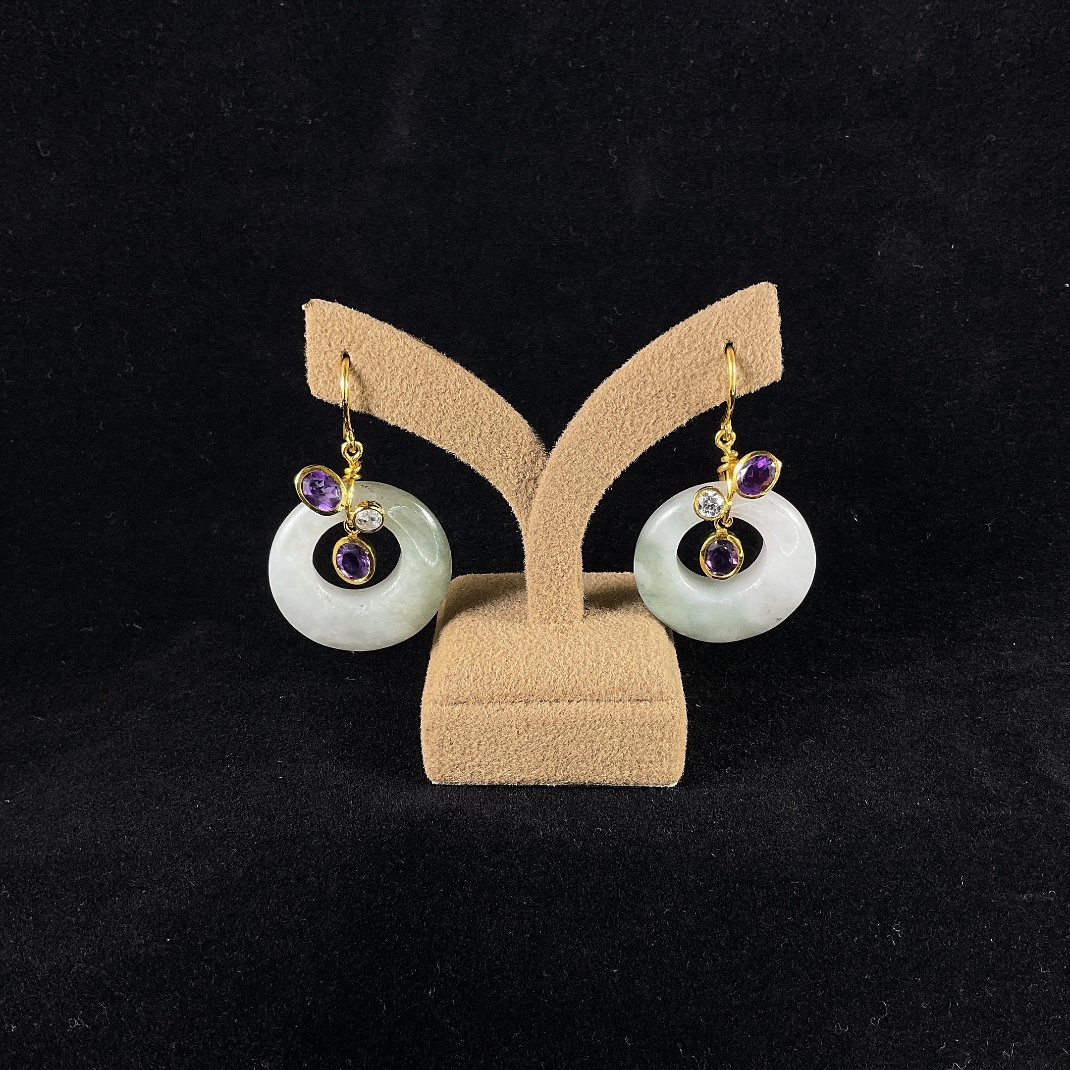 Jade Earrings w/ Amethyst & White Sapphires (DBREAR-0001)