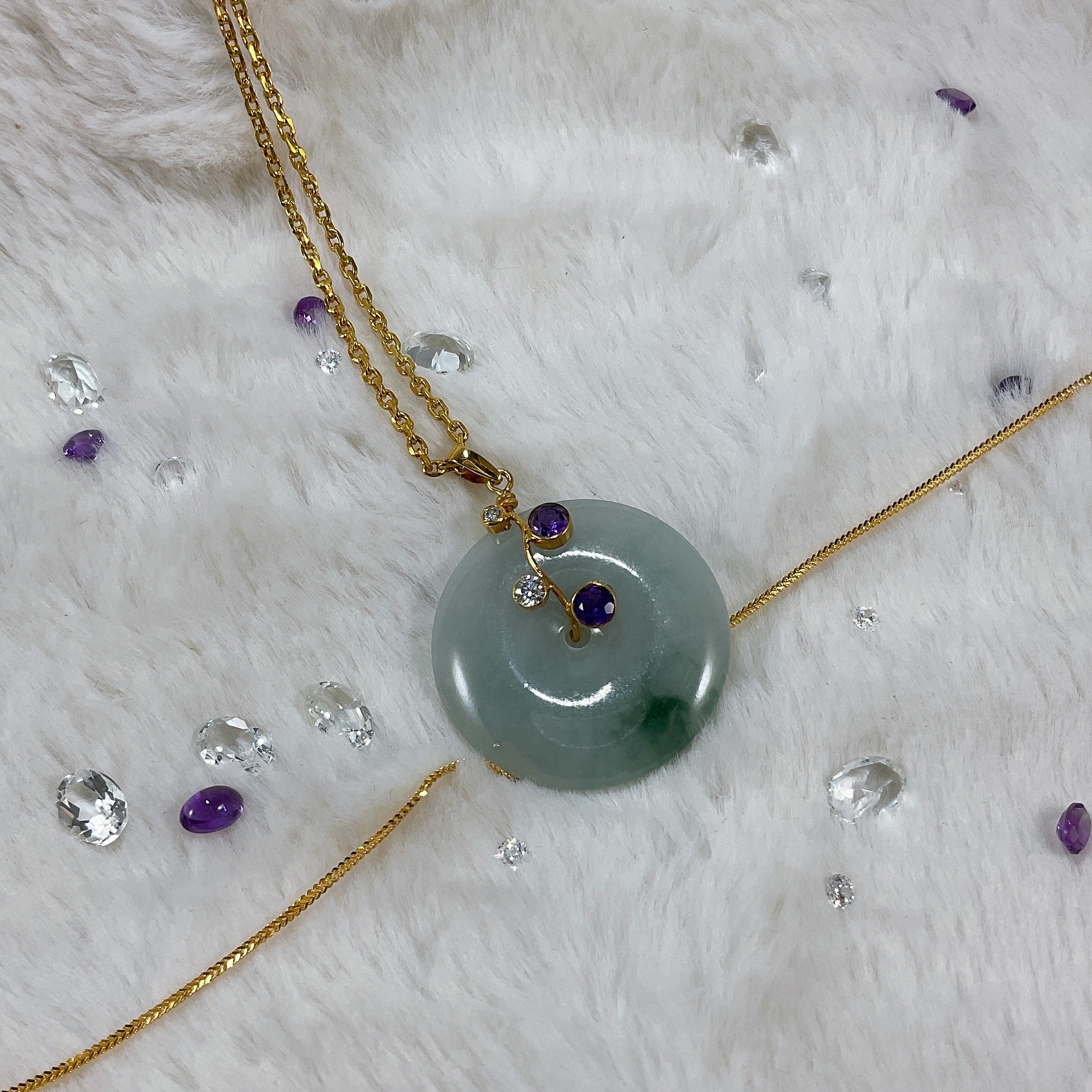 Jade Pendant w/ Amethyst & White Sapphires (DBRPEN-0001)