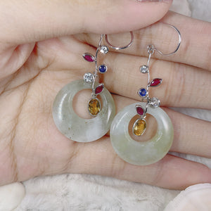 Jade Earrings w/ White & Blue sapphires, Citrine & Ruby (DBREAR-0003)