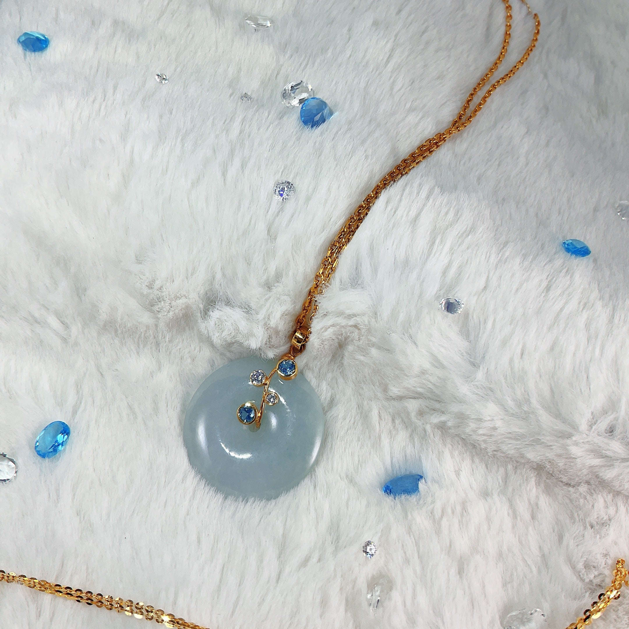 Jade Pendant w/ Blue Topaz & White Sapphires (DBRPEN-0002)