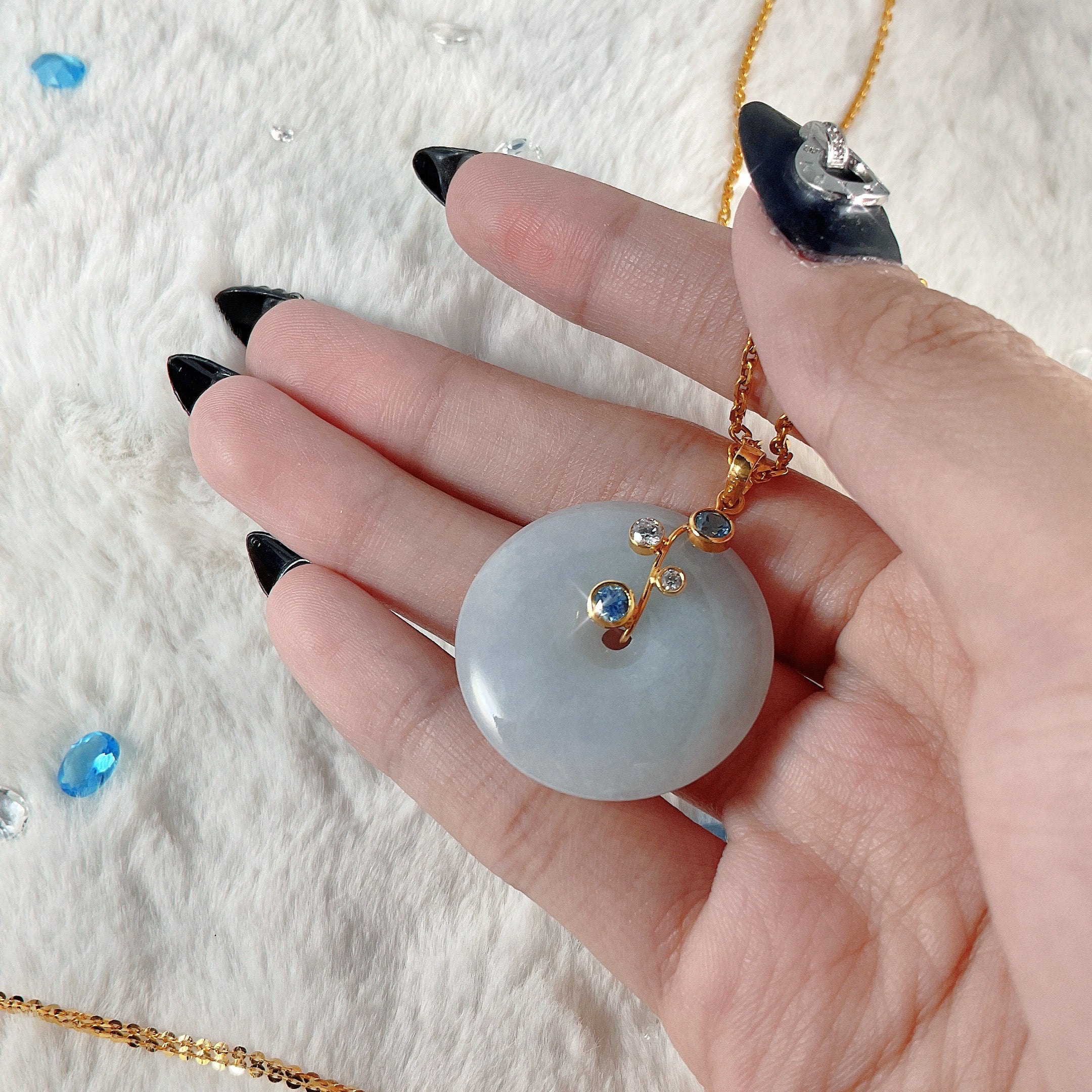 Jade Pendant w/ Blue Topaz & White Sapphires (DBRPEN-0002)