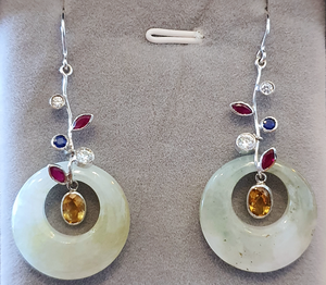18K White Gold Donut Earrings With Colour Stones (JP-0037)
