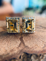 Load image into Gallery viewer, Emerald-cut Yellow Sapphire and White Diamonds Stud Earrings
