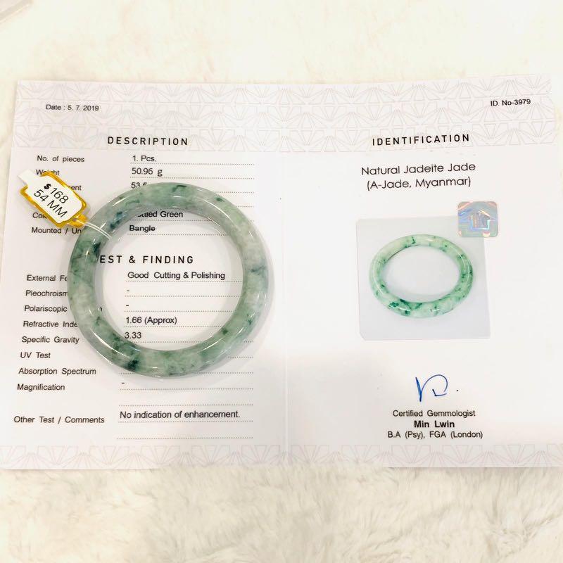 Grade A Natural Jade Bangle with certificate #3979