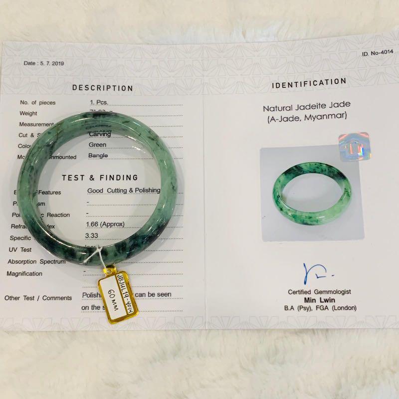 Grade A Natural Jade Bangle with certificate #4014
