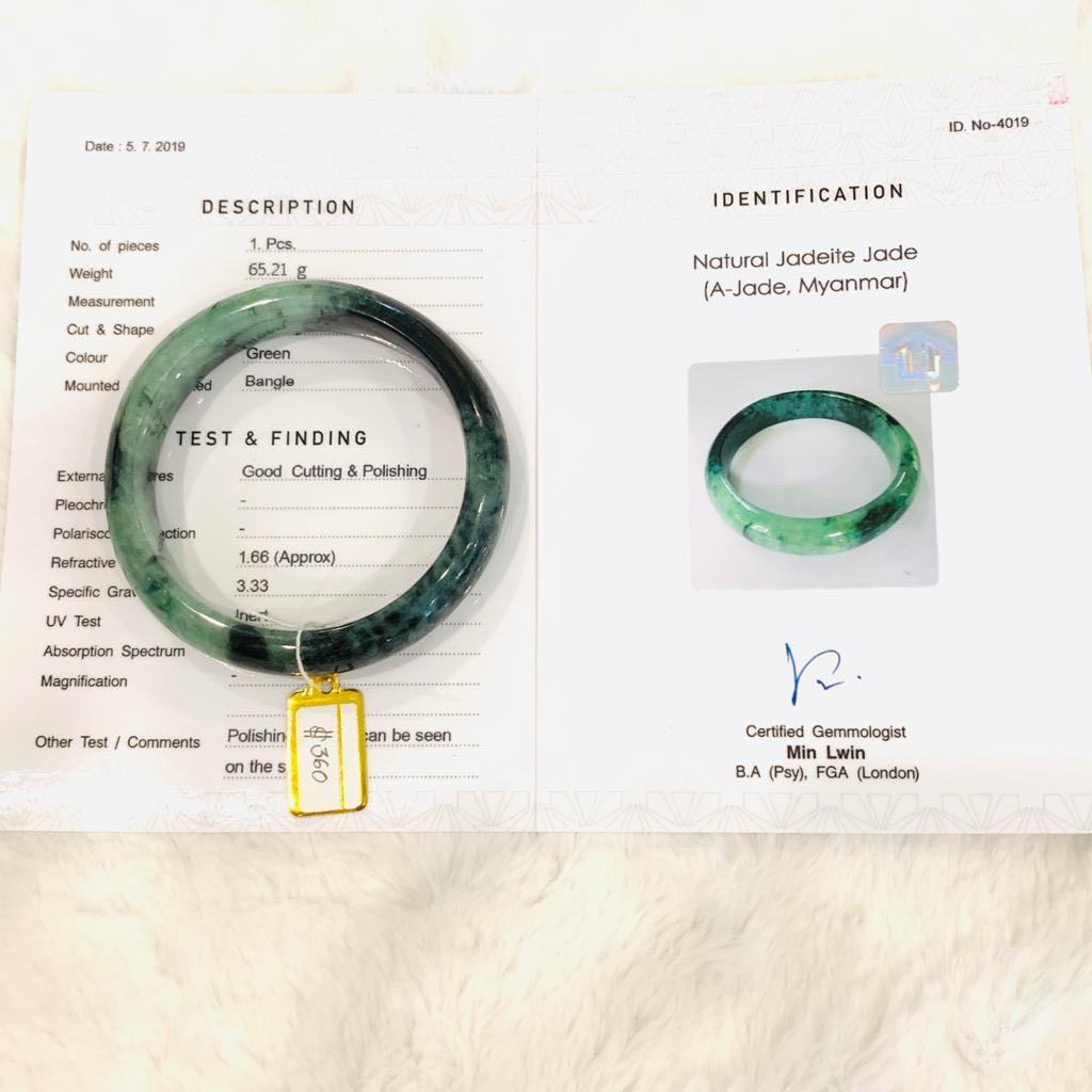 Grade A Natural Jade Bangle with certificate #4019