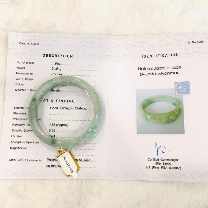 Grade A Natural Jade Bangle with certificate #4069