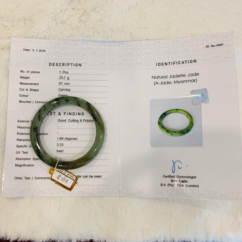 Grade A Natural Jade Bangle with certificate #4081