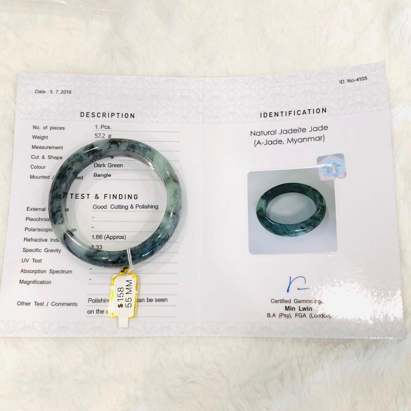 Grade A Natural Jade Bangle with certificate #4105