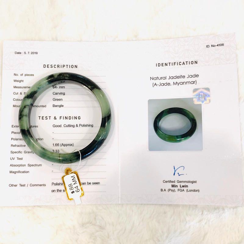 Grade A Natural Jade Bangle with certificate #4106