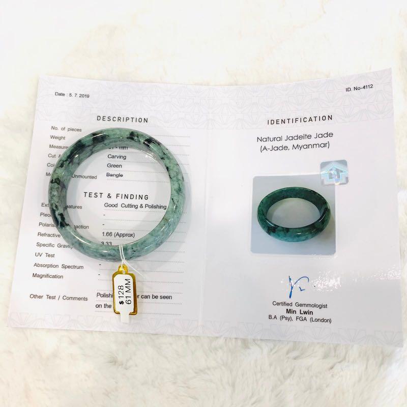 Grade A Natural Jade Bangle with certificate #4112