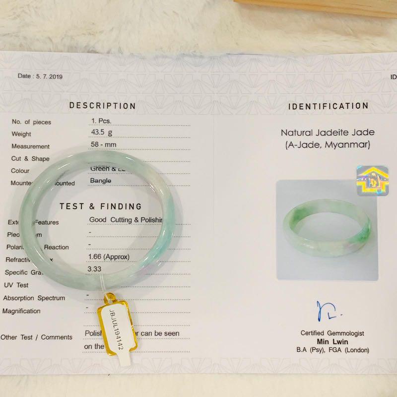 Grade A Natural Jade Bangle with certificate #4142