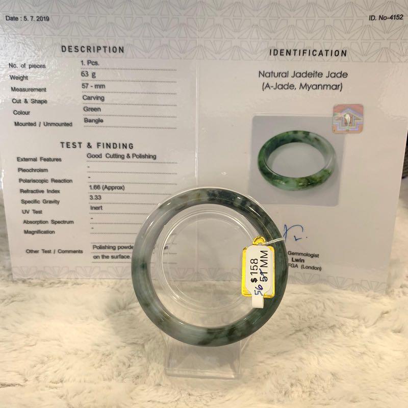 Grade A Natural Jade Bangle with certificate #4152